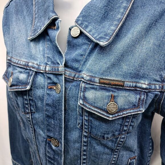Harley Davidson Y2K Womans Denim Jacket Embroidered V-Twin Back. Womans Large.. - Picture 7 of 16